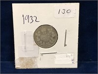 1932 Canadian  Silver Ten Cent Piece