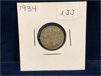 1934 Canadian Silver Ten Cent Piece