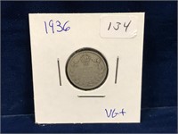 1936 Canadian Silver Ten Cent Piece