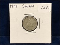 1938 Canadian Silver Ten Cent Piece