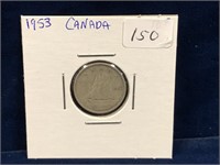1953 Canadian Silver Ten Cent Piece
