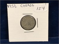 1958 Canadian Silver Ten Cent Piece