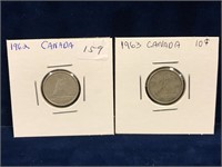 1962 & 1963 Canadian Silver Ten Cent Pieces