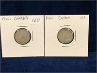 1962 & 1964 Canadian Silver Ten Cent Pieces