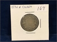 1874H Canadian Silver 25 Cent Piece