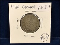 1930  Canadian Silver 25 Cent Piece