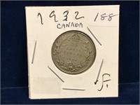 1932  Canadian Silver 25 Cent Piece