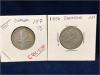 1955 & 1956 Canadian Silver 25 Cent Pieces