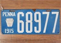 "1915 Pennsylvania" Porcelain License Plate