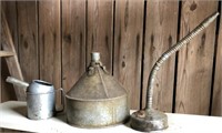Vintage Galvanized Funnel and Can Lot