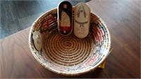 WOVEN BASKET 10 IN ,HAND CRAFTED DOLL IN  WOOD BOX