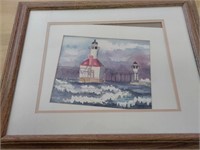lighthouse painting  signed by ?, as-is