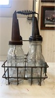 Glass Vintage Oil Holder W/ Bottles