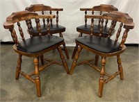 AMH3918/ 4C Four Vtg Wood Chairs w/ Black Cushions