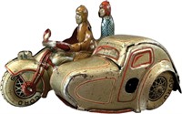 TWO RIDER MOTORCYCLE W/SIDECAR PENNY TOY