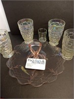 MID-CENTURY GLASS PARTY COCKTAIL SERVER SET