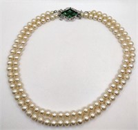 Emmons faux Pearl green rhinestone necklace 18 in