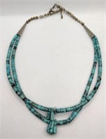 Silver tone faux turquoise necklace 17.5 in