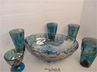 MID-CENTURY SET METALICC GLASS BOWL AND CUP SET