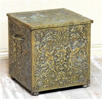Classical Motif Embossed Brass Clad Coal Box.