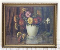Floral Bouquet Oil on Canvas in Gilt Frame.