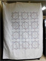 Hand Embroidered and Hand Quilted Floral Quilt.
