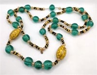 Yellow green black glass bead necklace 40 in
