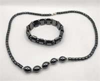 Hematite necklace stretch bracelet clip earrings
