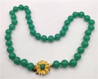 Gold tone Jade bead necklace 17 in