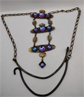 Hollycraft goldtone  purple necklace 24 in