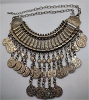 Egyptian style gold tone coin necklace 20 in