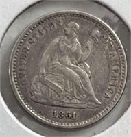 1861 Seated Liberty  Half Dime XF