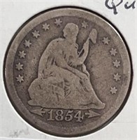 1854O Liberty Seated Quarter VG