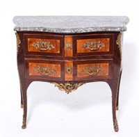 Louis XV Style Inlaid Commode With Marble Top