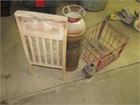 VINTAGE CRATE, FIRE EXT, WASHBOARD