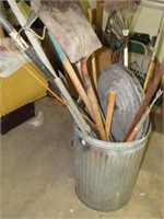 GARDEN TOOLS AND TRASH CAN
