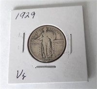1929 Standing Liberty 25 Cent Coin  VG