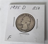 1935-D Washington 25 Cent Coin  F