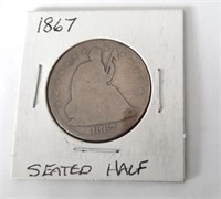 1867 Seated Half Dollar Coin  AG