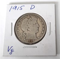 1915-D Barber Halfn Dollar Coin  VG
