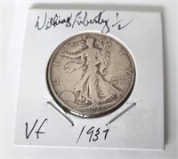 1937 Walking Liberty Half Dollar Coin  VF