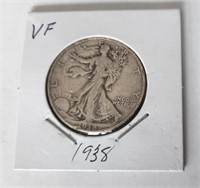 1938 Walking Liberty Half Dollar Coin  VF