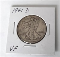 1941-D Walking Liberty Half Dollar Coin  VF