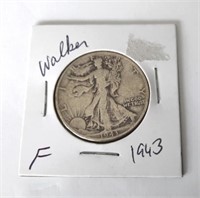 1943 Walking Liberty Half Dollar Coin  F