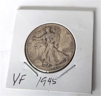 1945 Walking Liberty Half Dollar Coin  VF