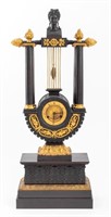 French Empire Gilt Bronze Lyre Form Mantel Clock