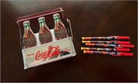 Coca Cola Handled Tin w/5 pens