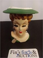 VINTAGE 1960S LADY HEAD GREEN HAT FIGURINE