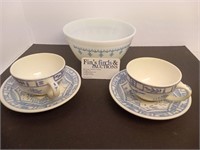 GIEN OISEAU BREAKFAST CUP AND SAUCERS/CORNING SET
