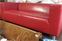 34"DEEP X 26"H X 68"L RED LEATHER SETTEE W/METAL